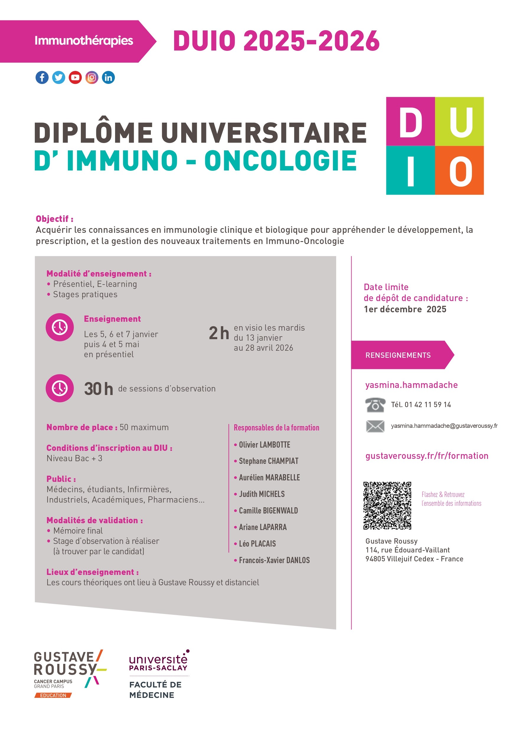 Diplôme Universitaire d’Immuno-Oncologie 2025–2026